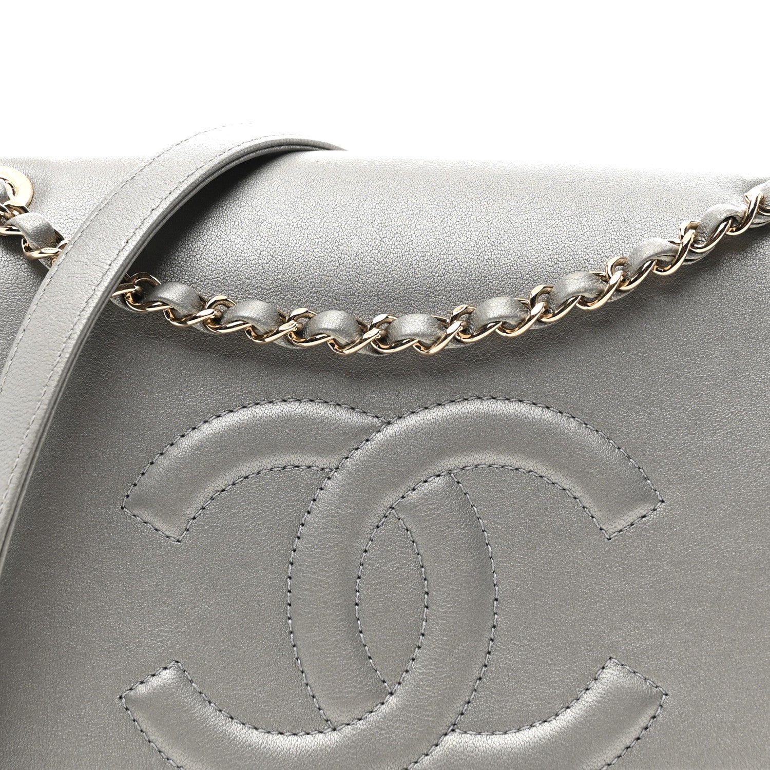Metallic Goatskin Quilted Timeless CC Flap Silver
