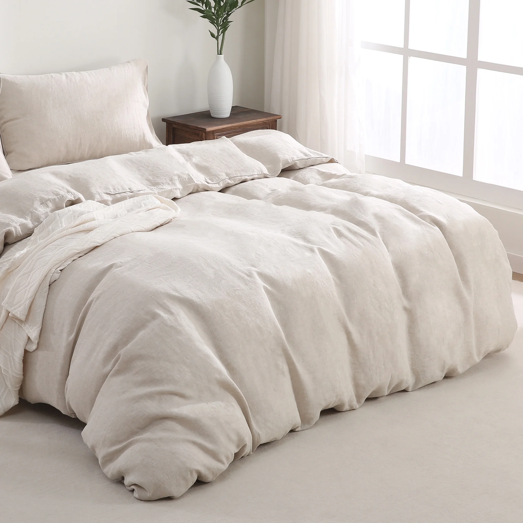 100% Pure Linen Duvet Cover with Button Closure and Corner Ties Soft Breathable Natural Full/Queen(Natural Linen/Full/Queen) - Image 8
