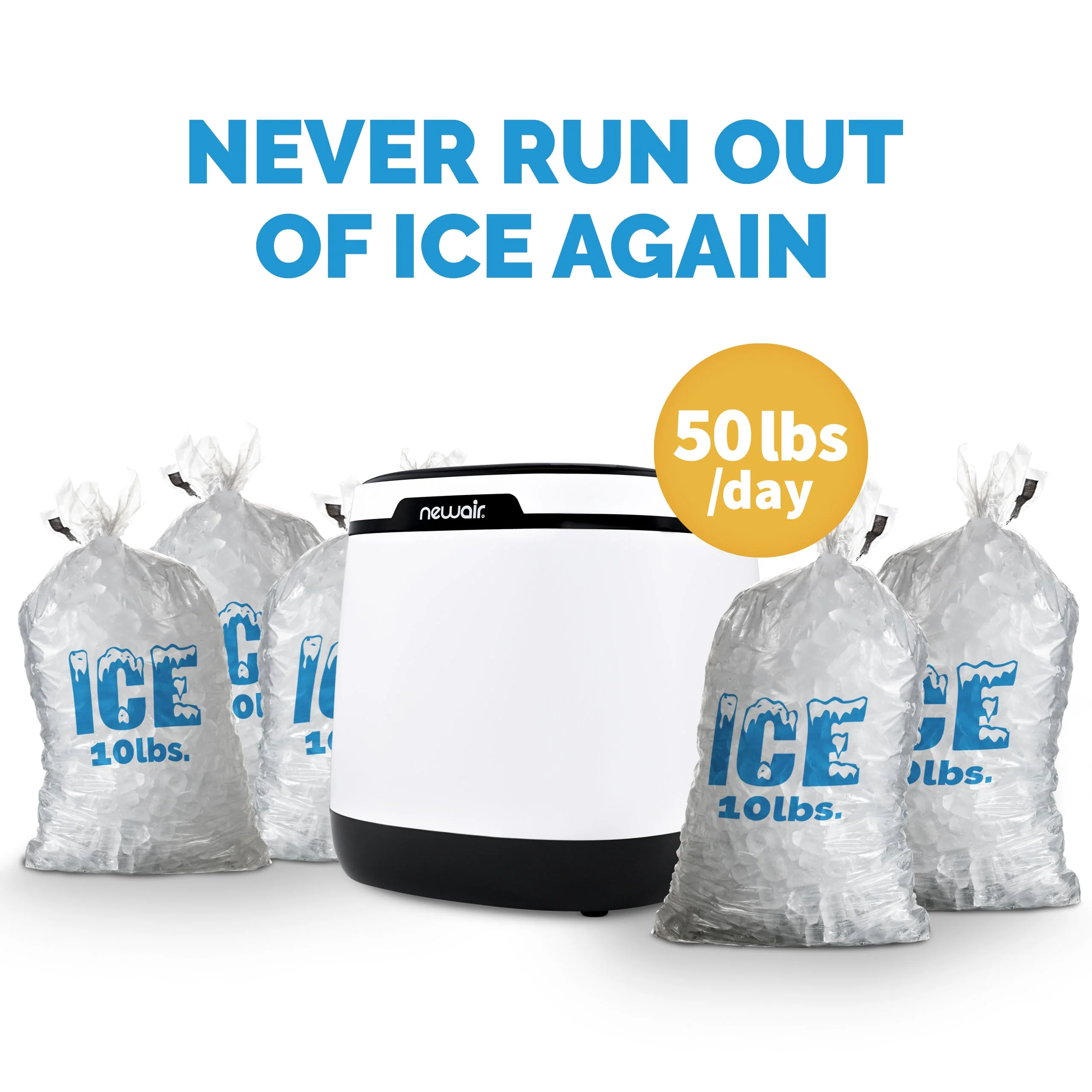 Newair Countertop Ice Maker. Bullet Ice, 50 lbs/day - White