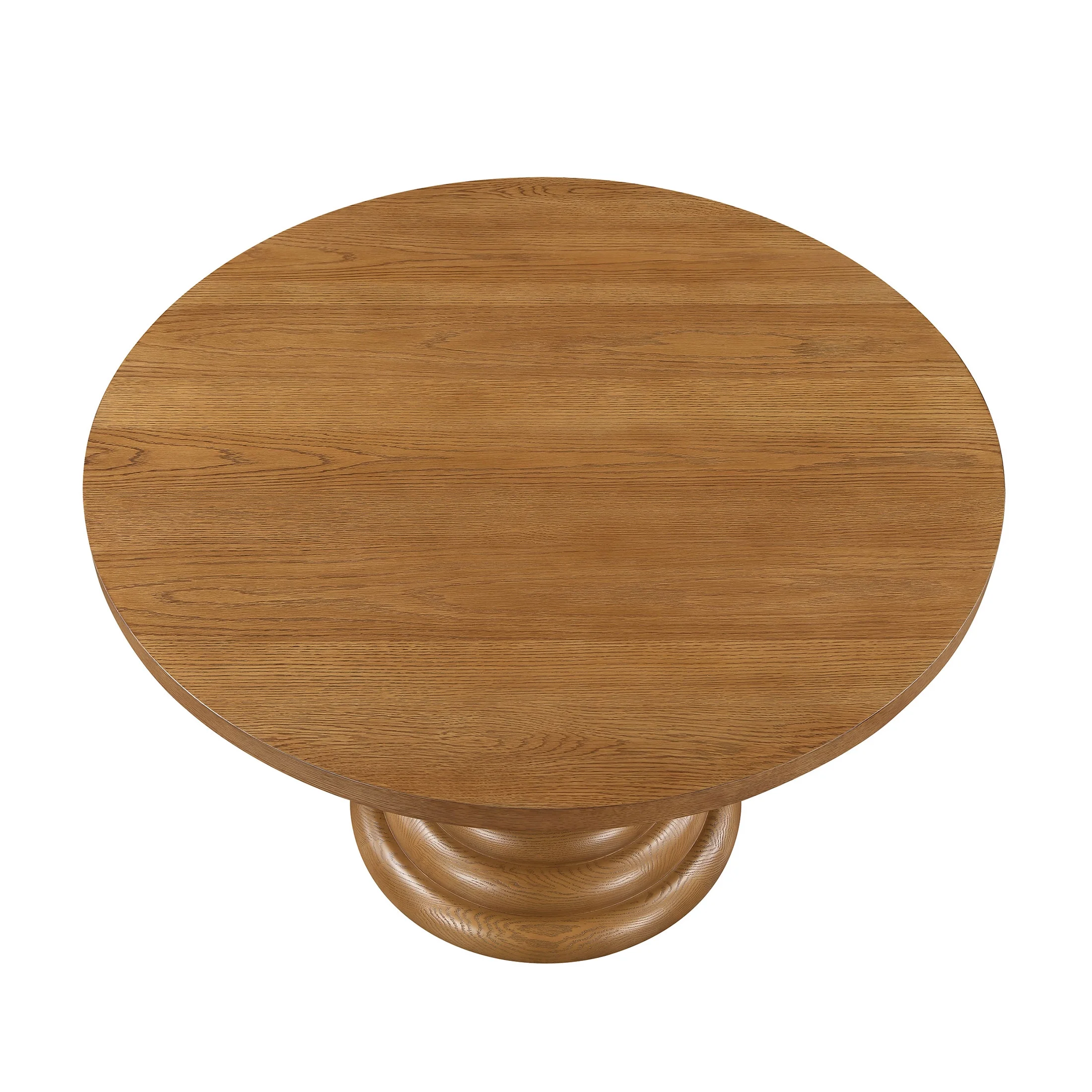 Perry Round Dining Table with Warm Brown Finish and Pedestal Base - Image 3