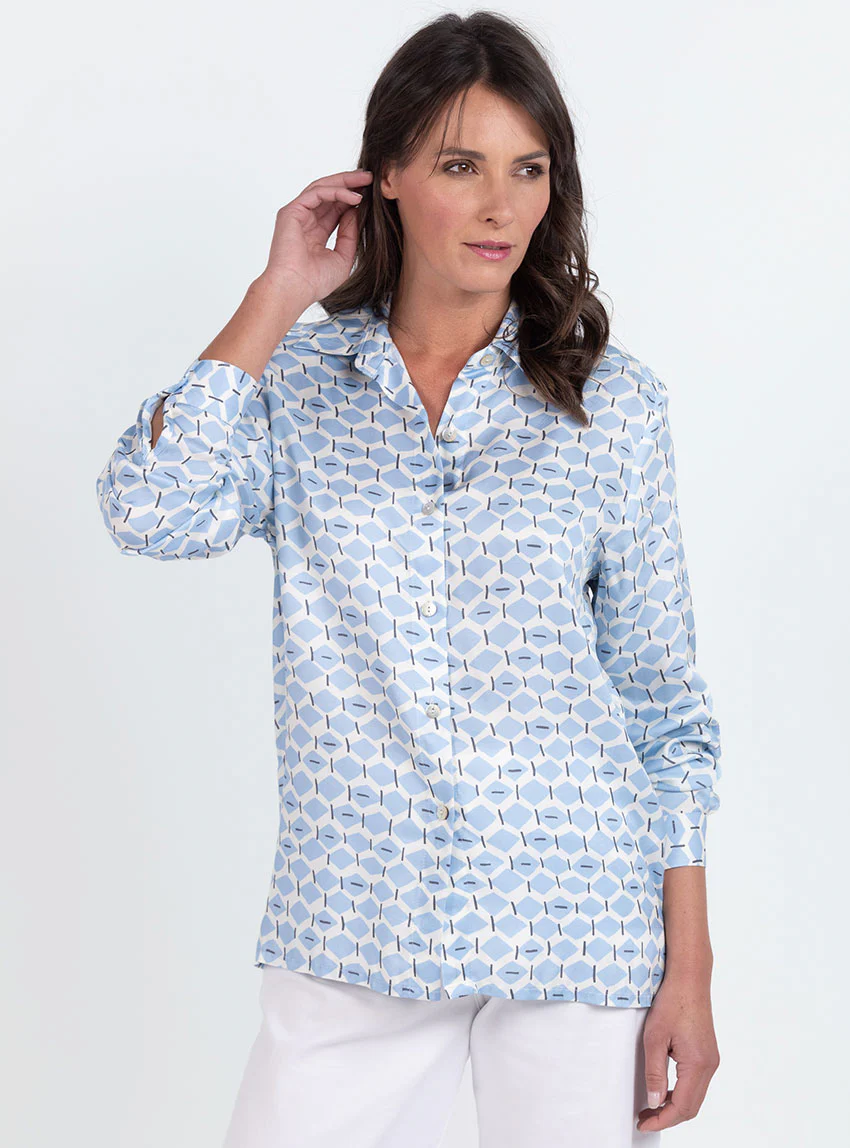 Chemisier femme rayé en viscose bleu graphique