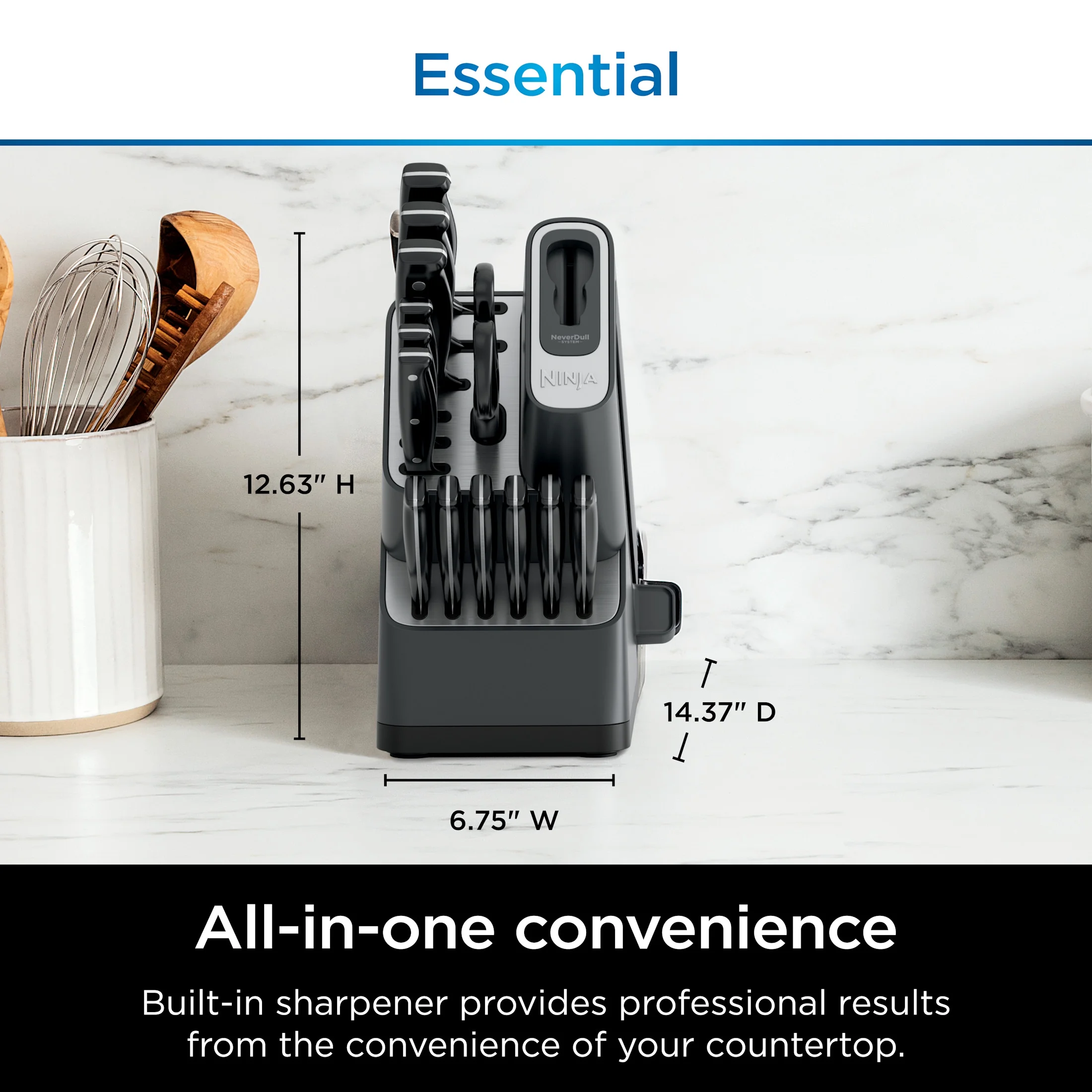 NeverDull 14 Piece Stainless Steel Essential Knife System with Built in Sharpener, K12014 Black/Gray(14) Image 7