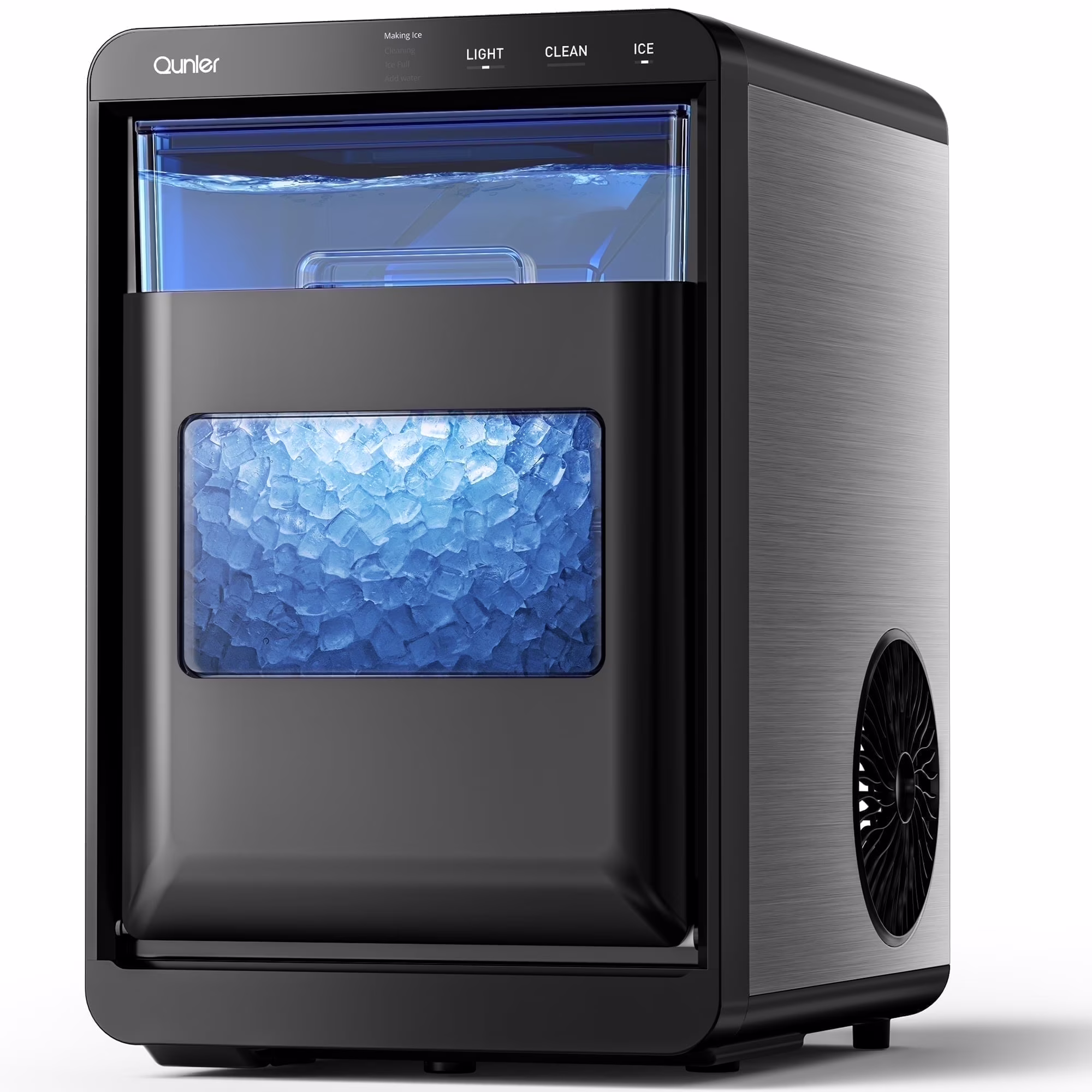 Qunler Nugget Ice Maker Countertop, 44 lb per Day Chewable Pebble Nugget Ice Machine with Touch Screen for Home, Kitchen, Office, Stainless Steel, Black