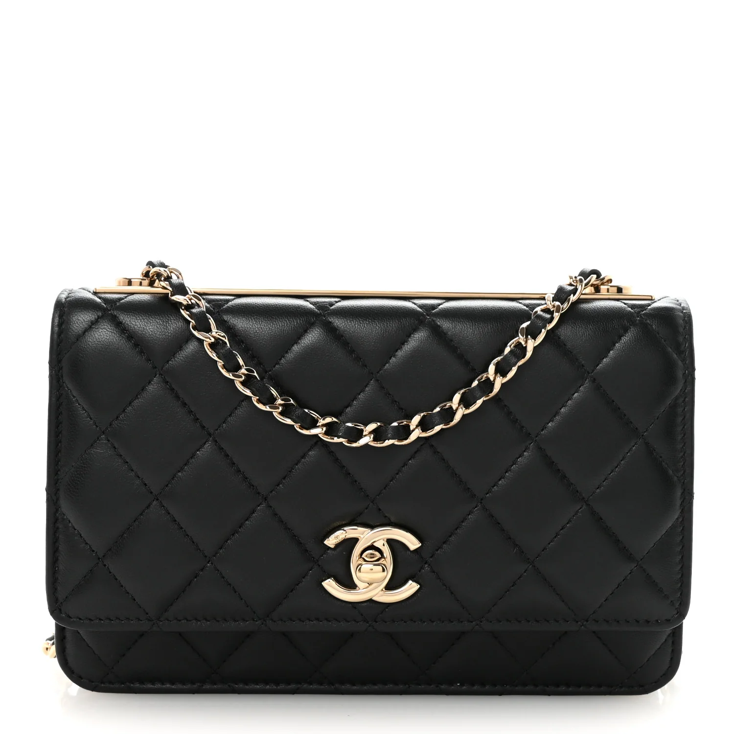 Lambskin Quilted Trendy CC Wallet On Chain WOC Black