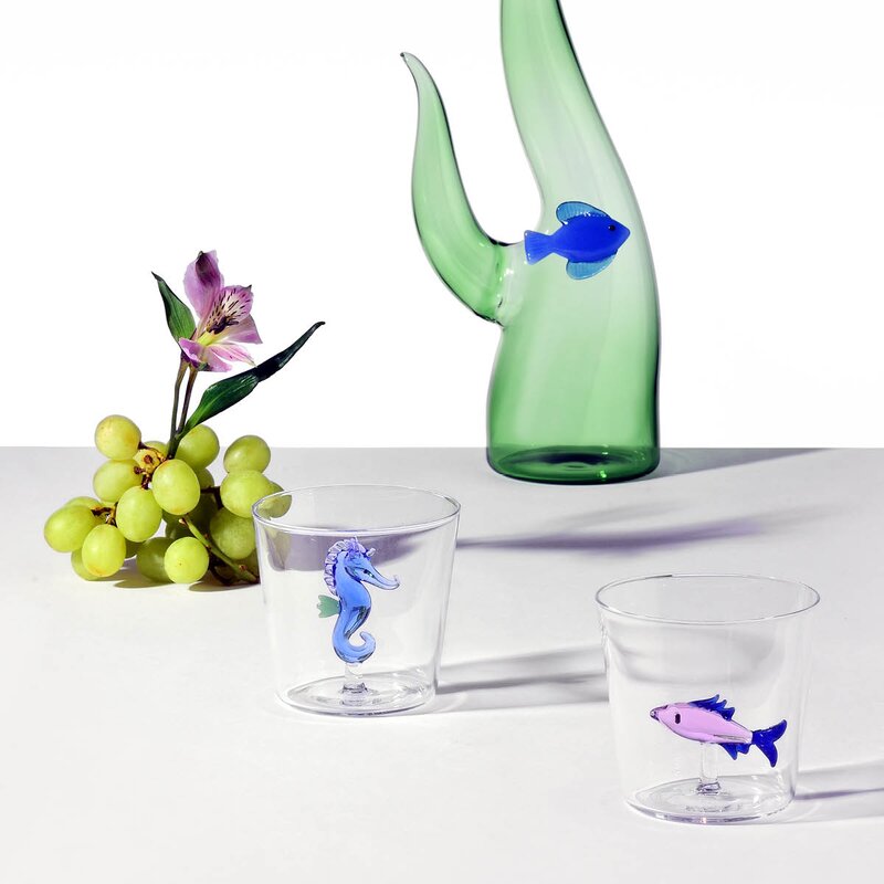 Marine Garden vannglass 35 cl sjøhest blå
