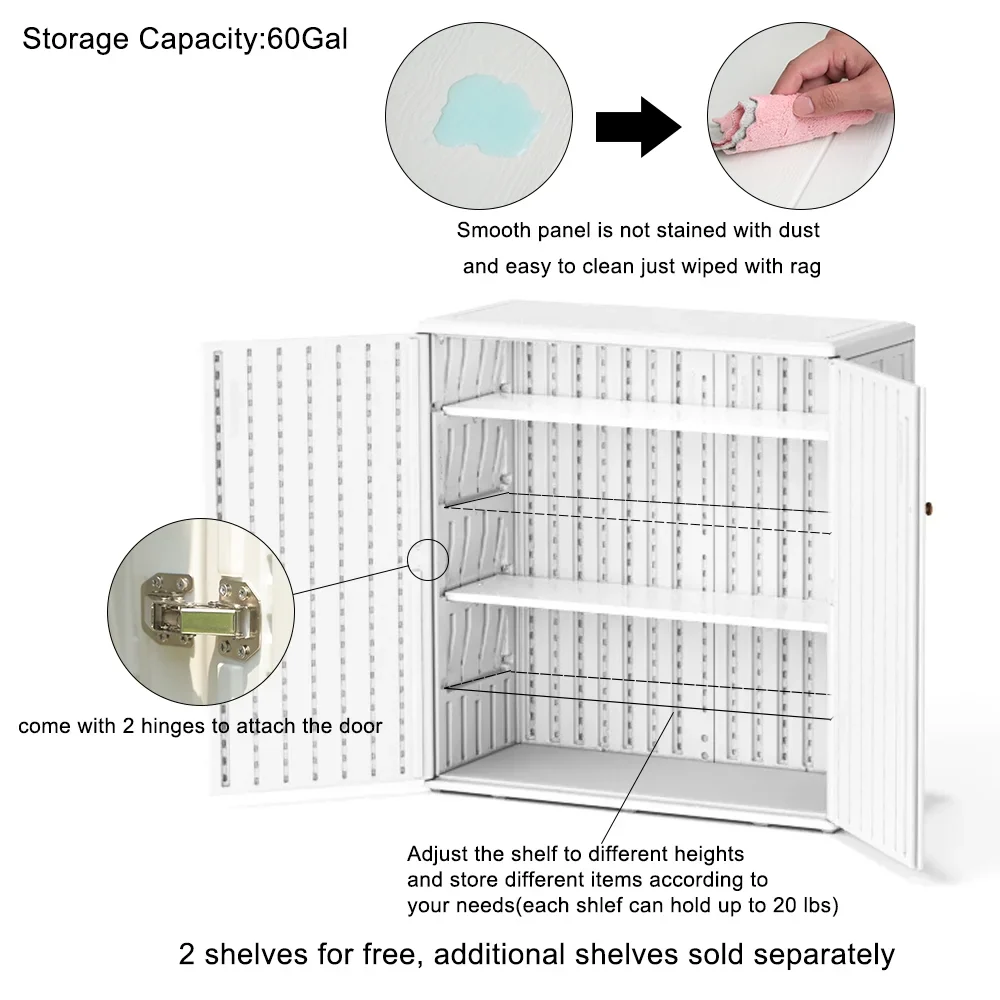 Kinying Resin Outdoor Storage Cabinet for Garden Tool with 1 Adjustable Shelf,Light Beige