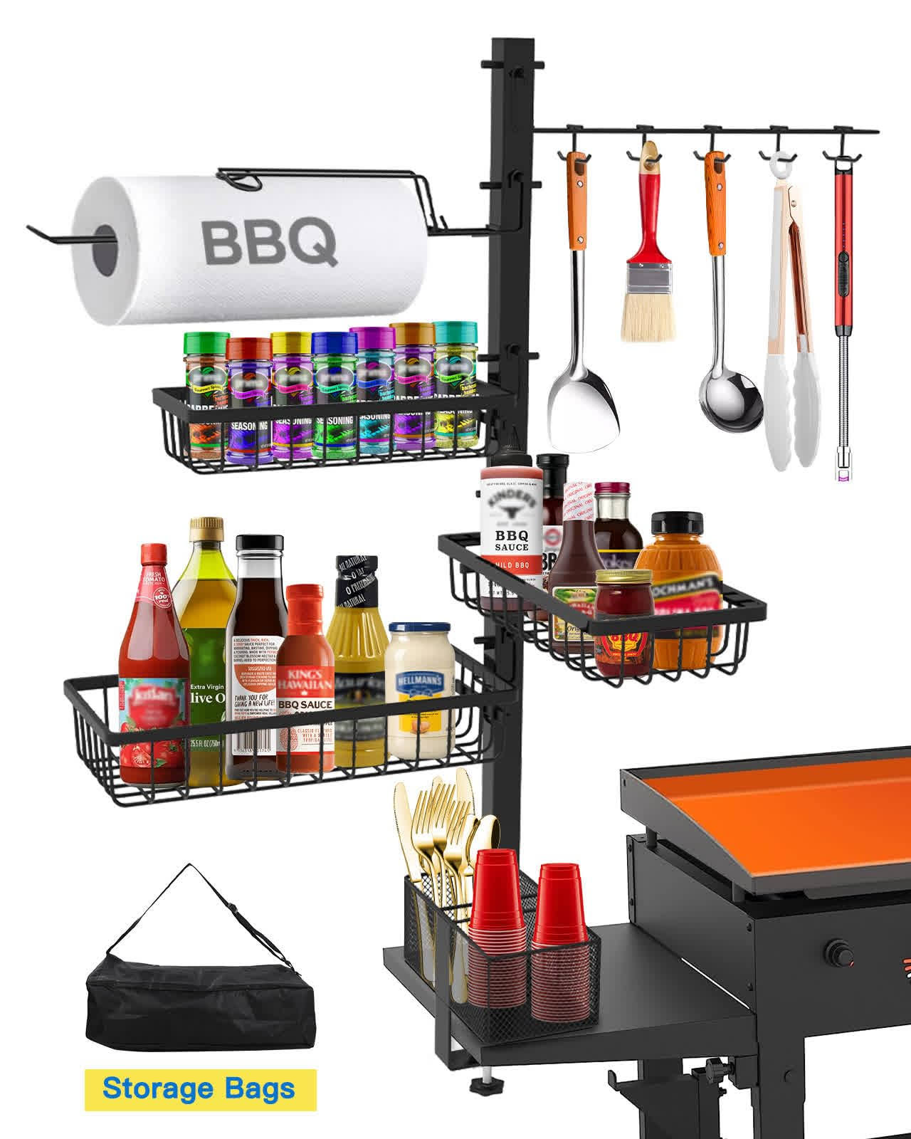 Griddle Caddy for Blackstone Griddle Accessories, BBQ Grill Caddy with Paper Towel Holder, Outdoor Kitchen Accessories for Camper, Grill Accessories