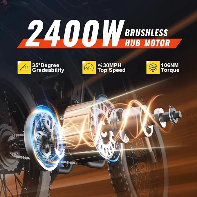 GT73 Electric Dirt Bike for Adults 2400W 48V 37MPH 36.4AH Dual Battery 85 Miles Range 25" Tires UL2849 Full Suspension(Black/GT73) - Image 2