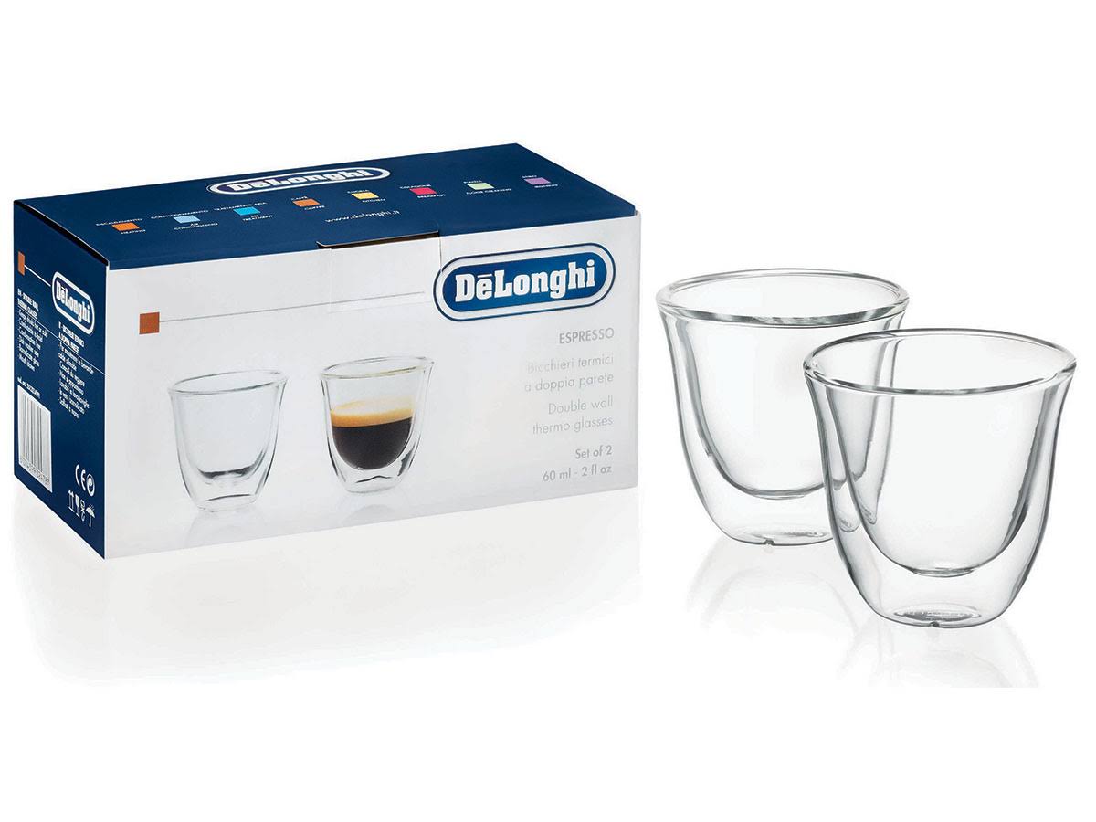 De'Longhi Double Wall Thermo Espresso Glass, Clear, 2 oz - 2 pack