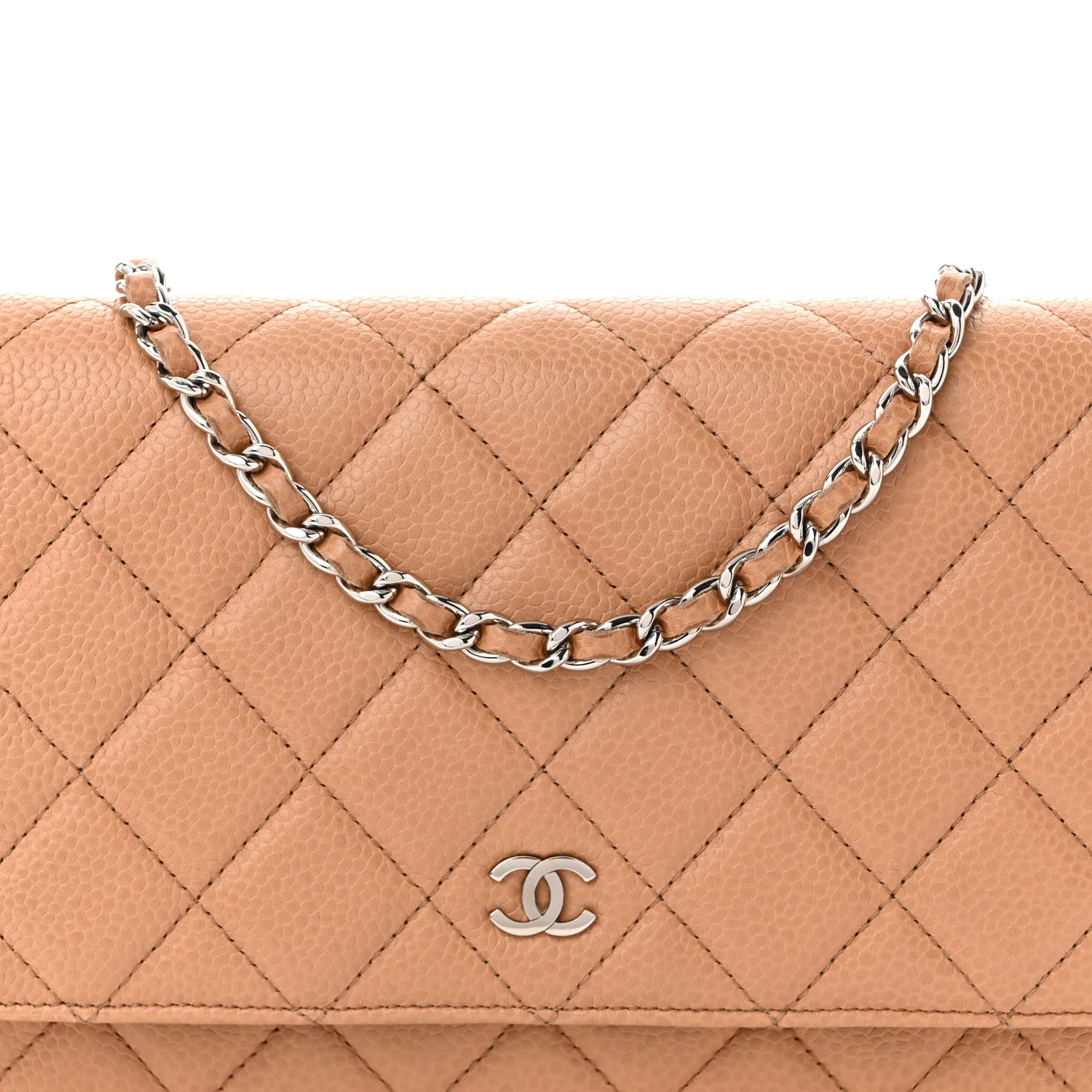 Caviar Quilted Wallet on Chain WOC Beige