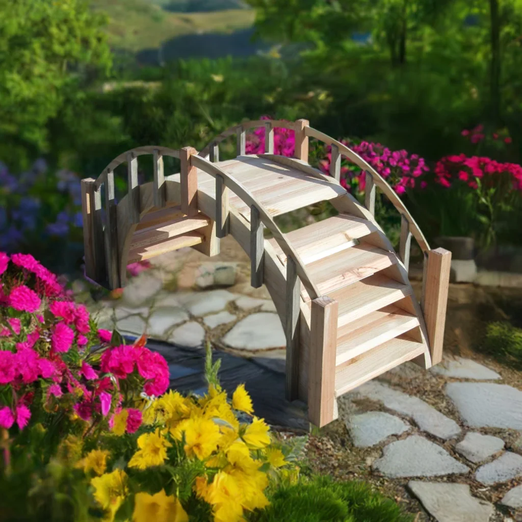 SamsGazebos Fairy Tale Wood Garden Stair Bridge with Picket Railings, 33-Inch, Unfinished
