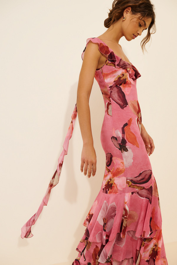 Chiffon Ruffle Scoop Neck Dress