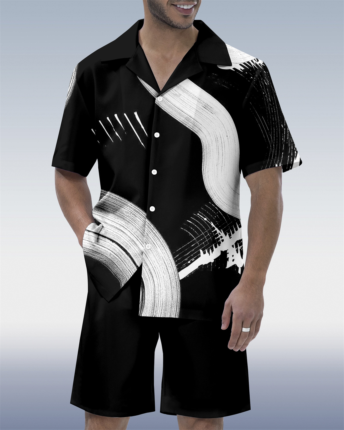 Ensemble chemise à manches courtes Suitmens pour homme, motif géométrique abstrait, référence 211