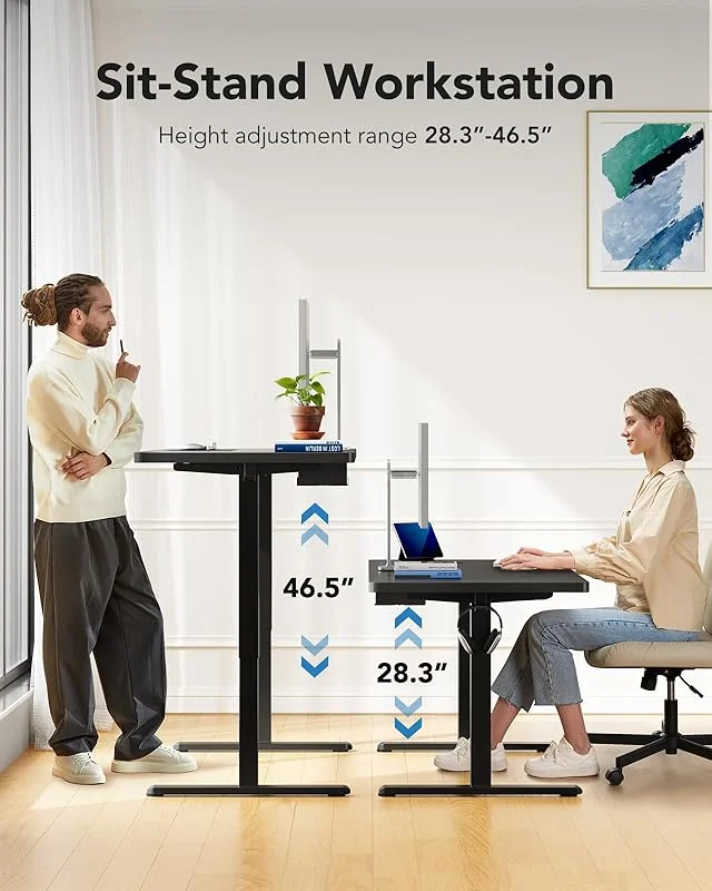 48 x 24 inch Electric Standing Desk, Height Adjustable Table with Headphone Hooks Cable Manager, Sit to Stand up Desk for Home Office, Vintage Brown(48" x 24"/Black) - Image 7