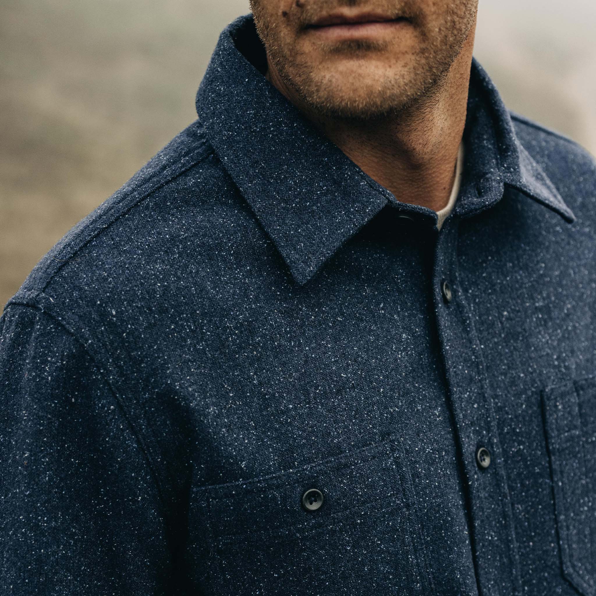 Chemise utilitaire en laine Donegal bleu marine