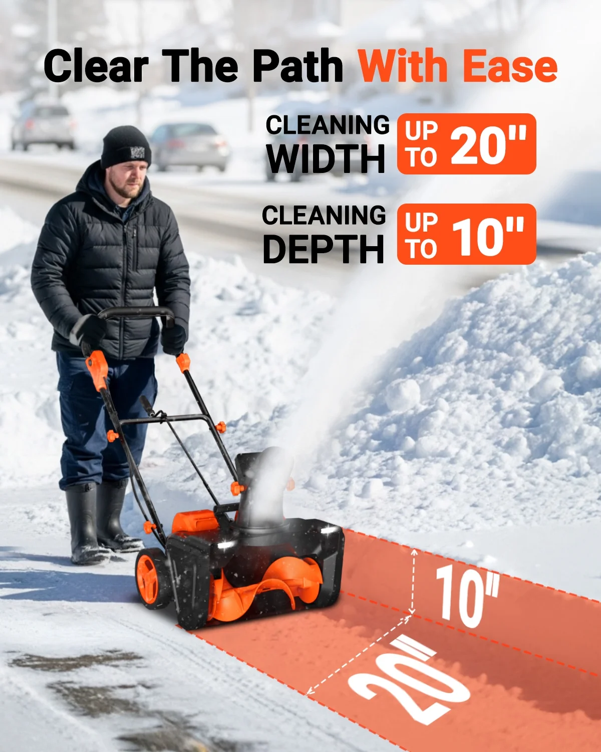 VOLTASK 48V Cordless Snow Blower, 48 - Volt | 20 - Inch Brushless Electric Snow Blower Cordless, Battery Snow Blower with Directional Plate & LED Lights (2 * 24V Battery & Dual Quick Charger Included)