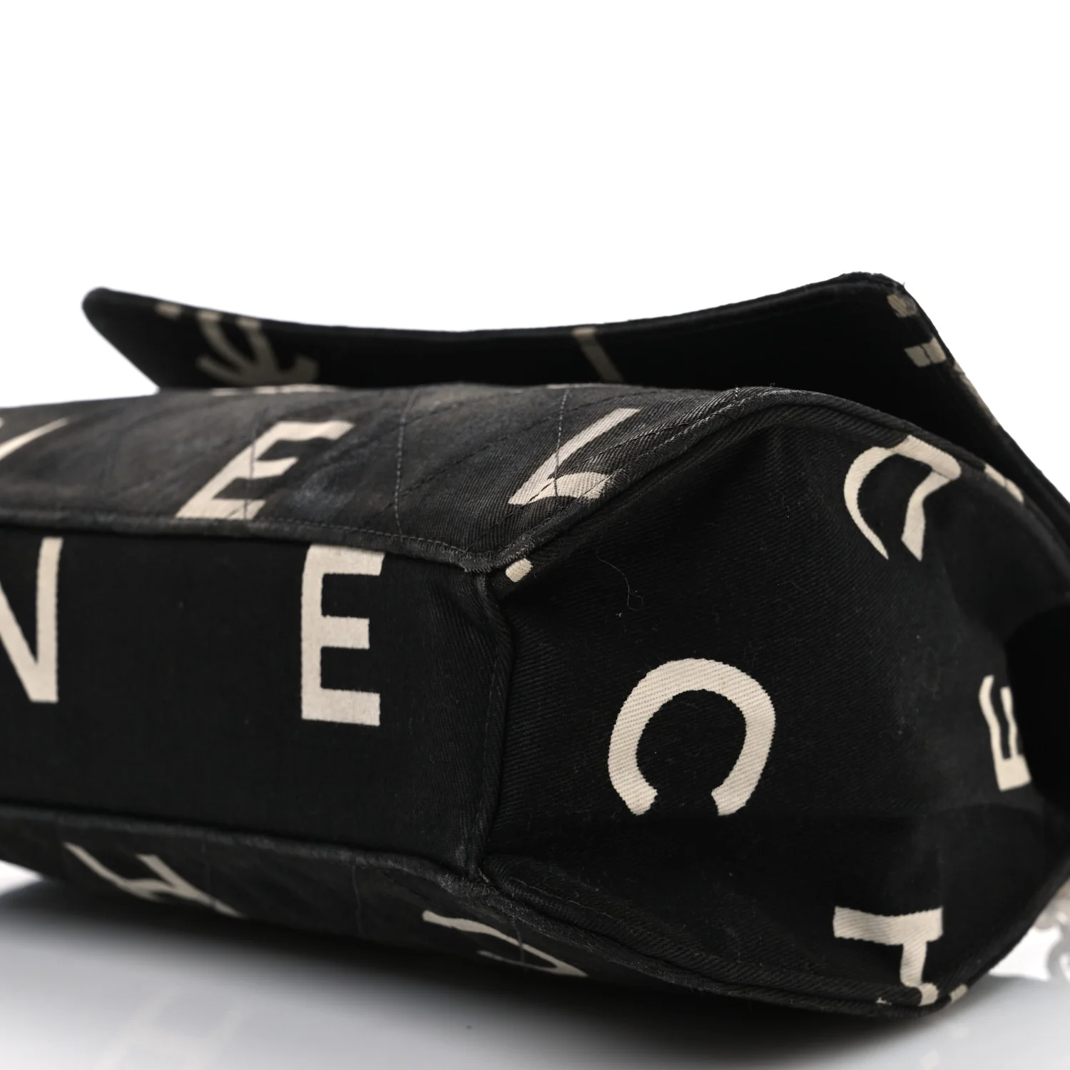 Canvas Quilted Letter Printed Flap Black