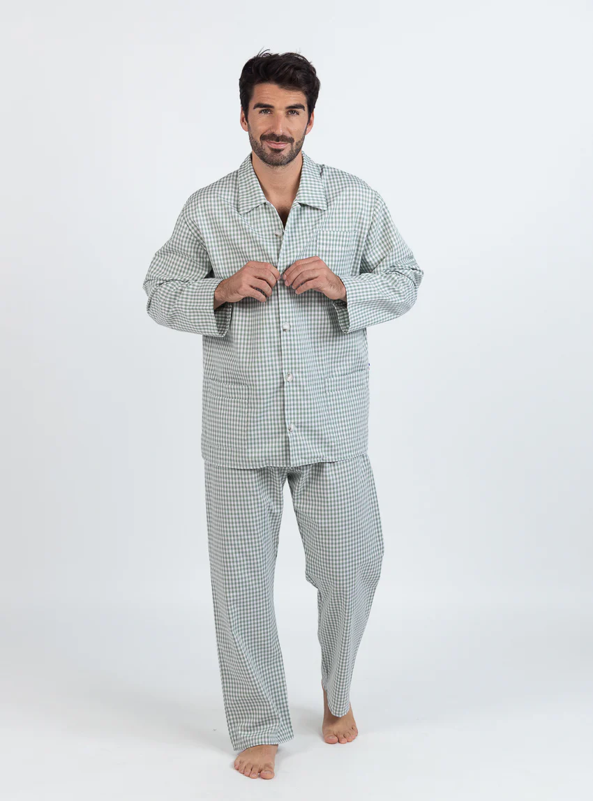 Pyjama homme en coton carreaux vert sauge