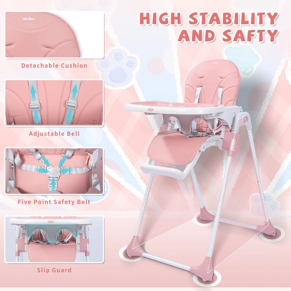 SEJOY Portable Folding Highchair for Babies & Toddlers with Adjustable Height