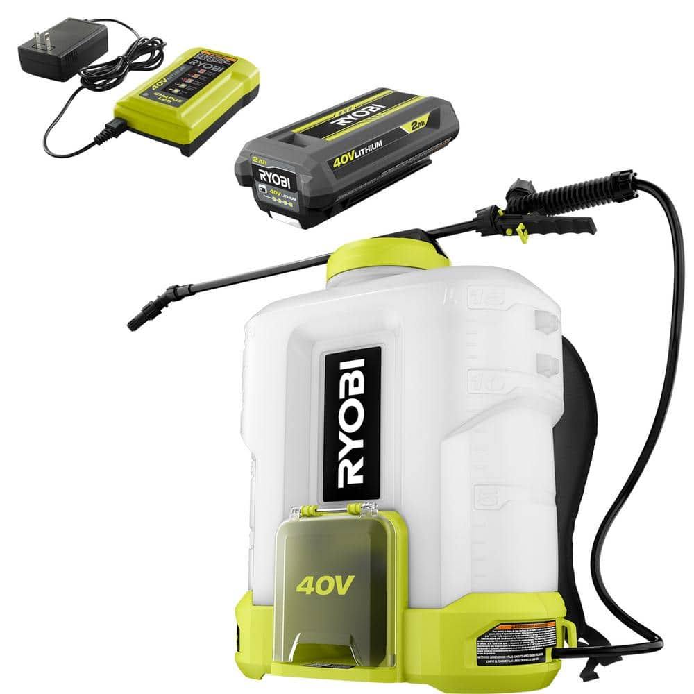 Ryobi 40V Cordless Battery 4 gal. Backpack Chemical Sprayer with 2.0 Ah Battery and Charger