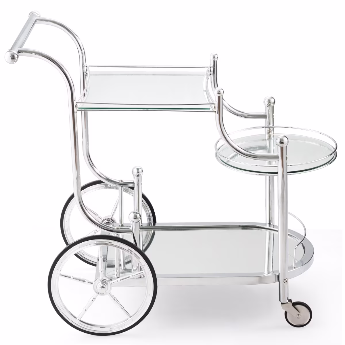 Topbuy Serving Cart Kitchen Bar Wine Tea Cart Glass Shelves with Wheels