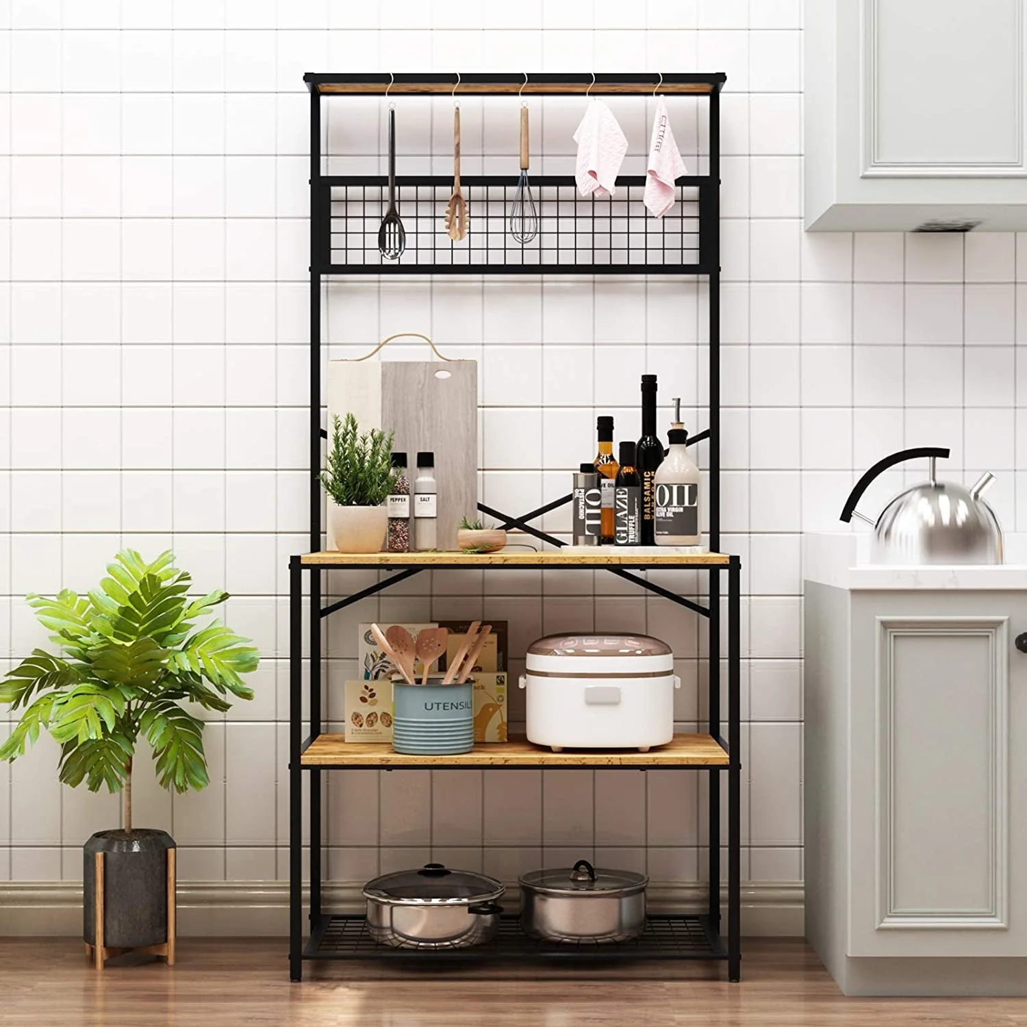 SOGES Kitchen Bakers Racks Kitchen Baker Storage Shelf Rack 3-Tier for Kitchen Standing Racks Brown