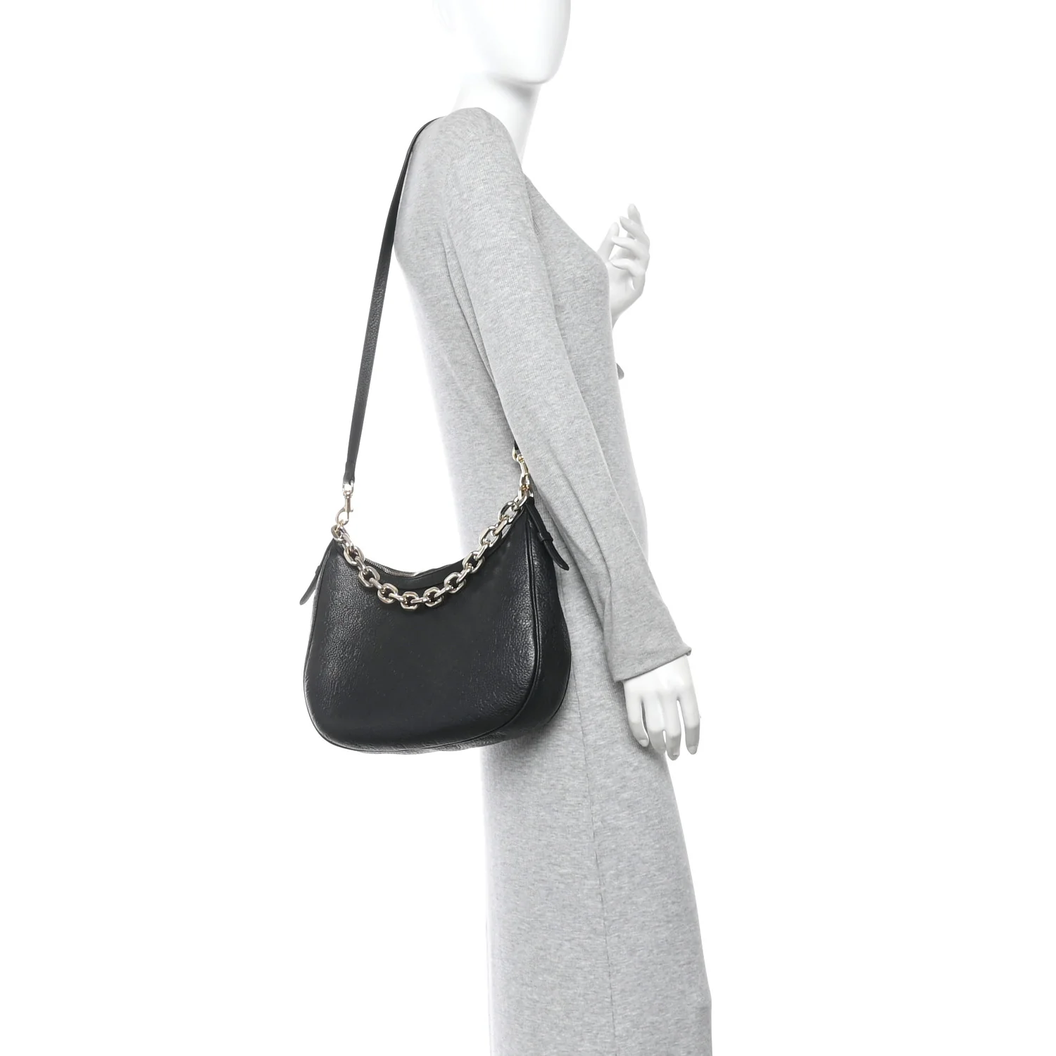 GG Grainy Calfskin Emblem Large Half Moon Shoulder Bag Black