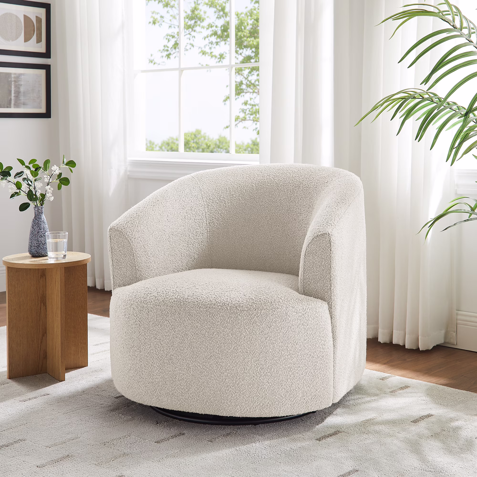 Boucle Swivel Accent Chair, Taupe(Taupe) - Image 3