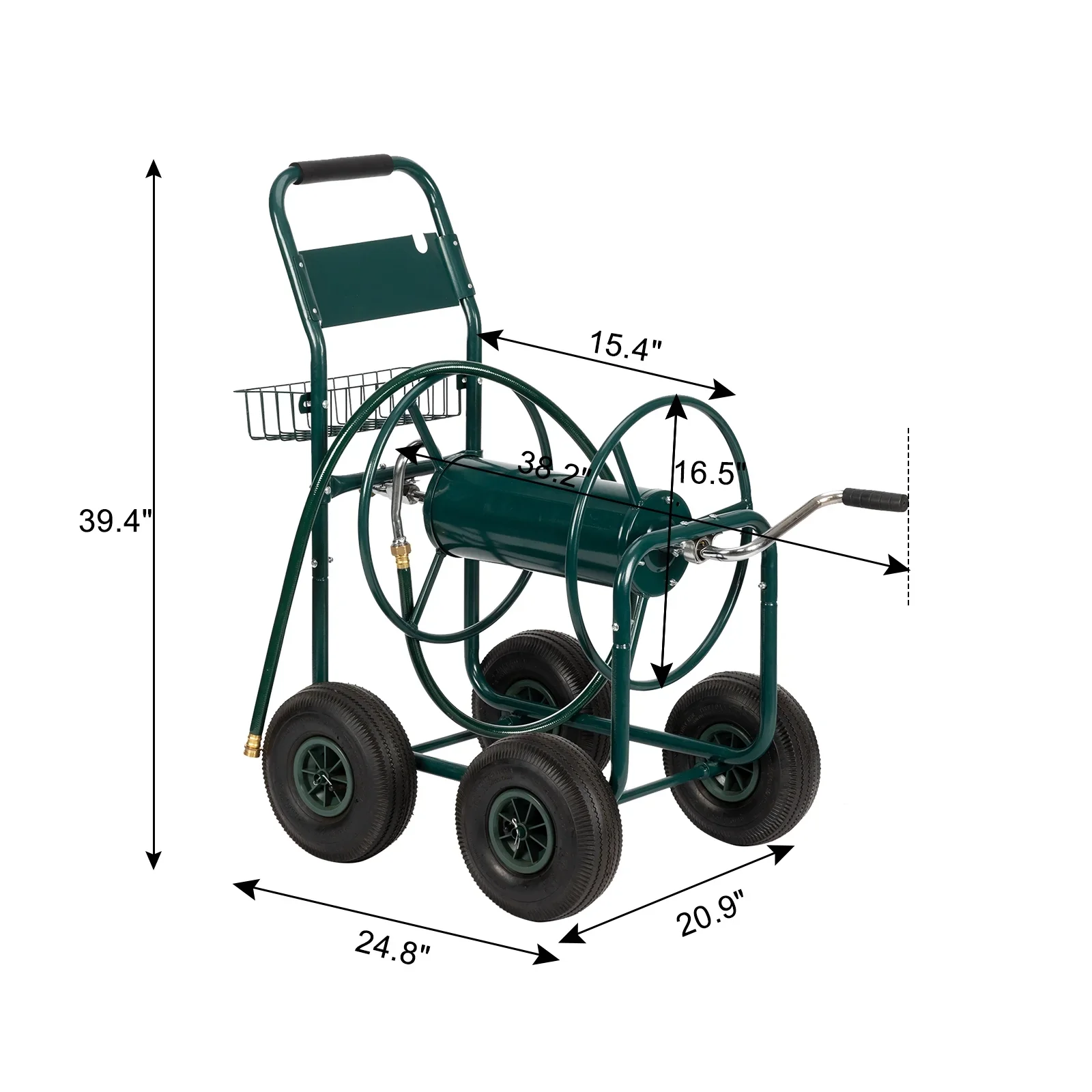 Winado Yard Garden Water Hose Reel Cart Iron Four-Wheel Pipe Truck Dark Green