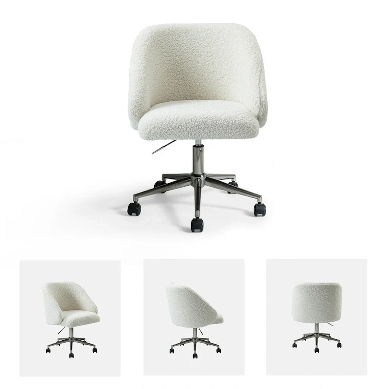 Boucle Swivel Office Chair with Rolling Wheels