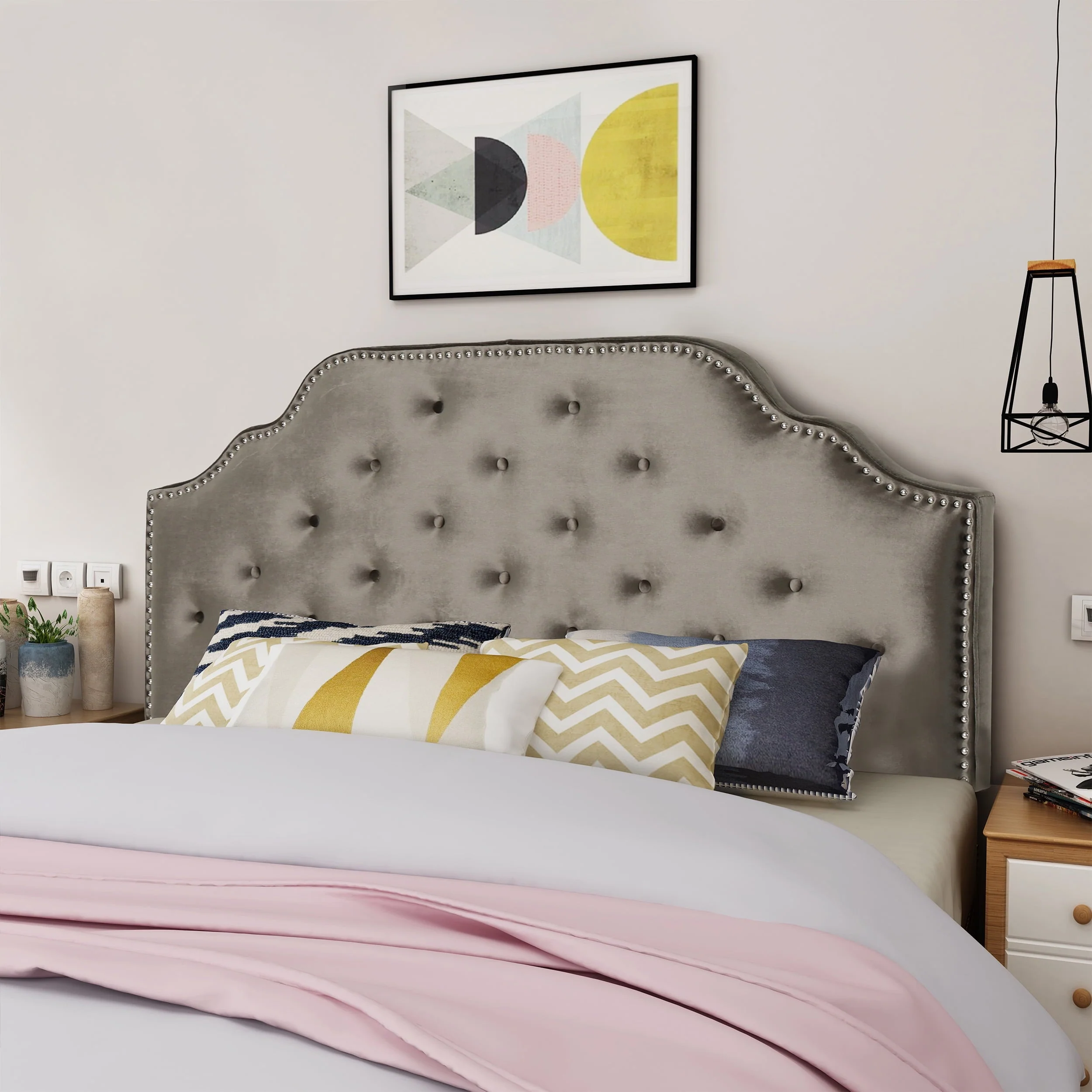 Noble House Miller Velvet Queen/Full Headboard, Grey Noble House Miller Velvet Queen/Full Headboard, Grey