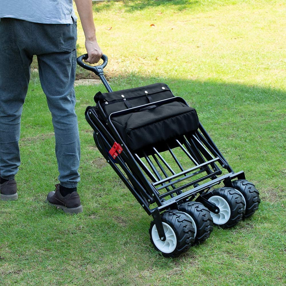 Collapsible Folding Wagon 300 Pound Capacity Heavy Duty Foldable Beach Wagon Cart Grocery Utility Wagon for Garden Sports Shopping Outdoor All Terrain Wheel Portable Black(black/1) - Image 7