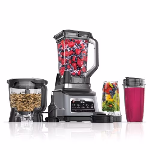 Ninja BN801 Professional Plus Kitchen System, 1400 WP, 5 Functions for Smoothies, Chopping, Dough & More with Auto IQ, 72 - Oz.* Blender Pitcher, 64 - Oz. Processor Bowl, (2) 24 - Oz. to - Go Cups, Grey