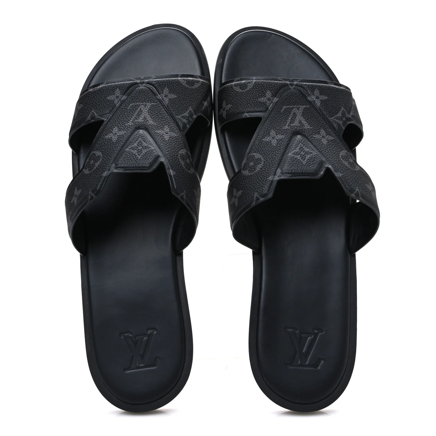 Monogram Eclipse Calfskin Mens LV Oasis Mules 12 Black