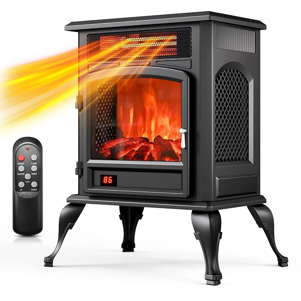 Electric Fireplace Stove Heater with 3D Flame, 1500W &Flame-Only Mode