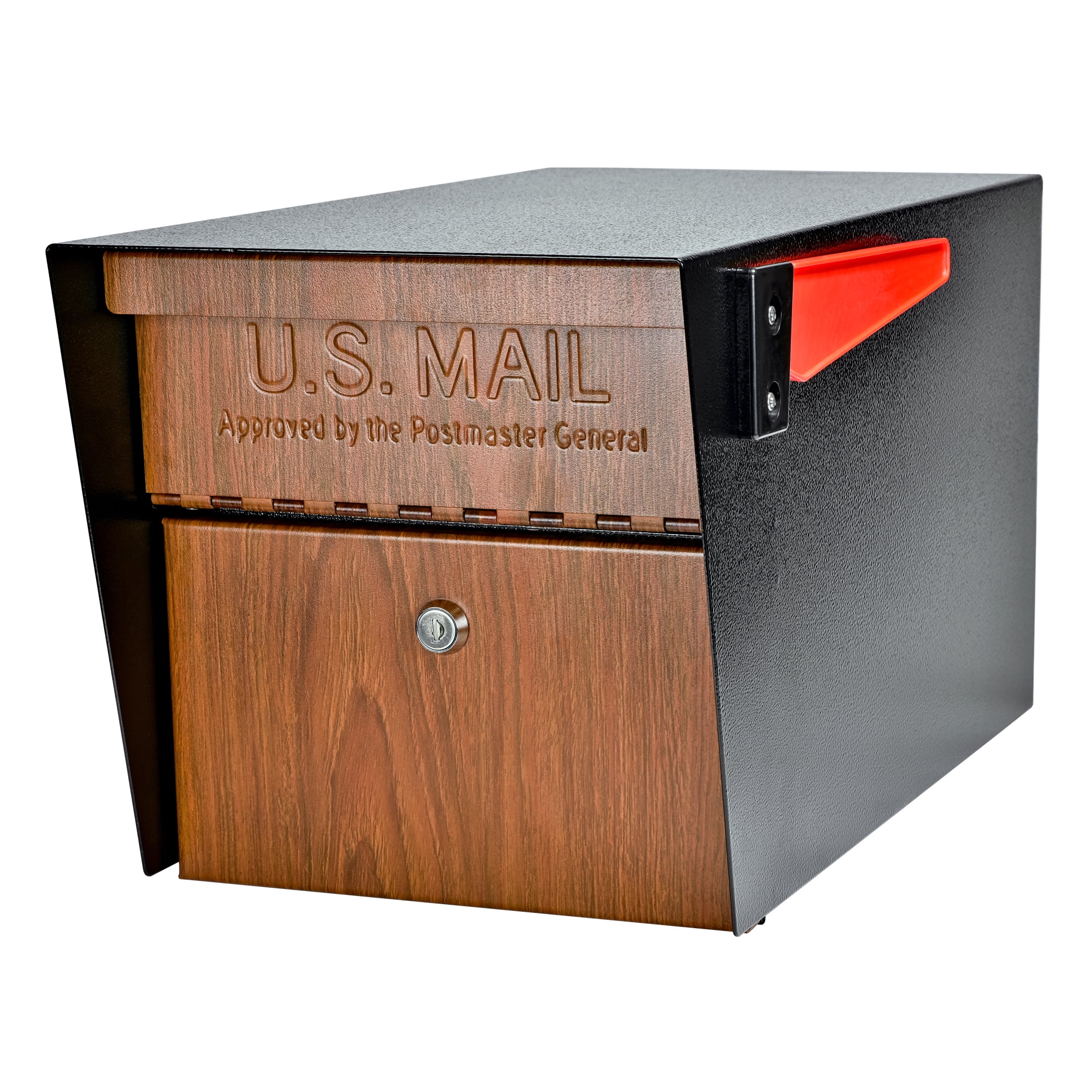Mail Manager X2 Locking Mailbox Combo Kit w/ In-Ground Post, Wood Grain Black, 2 Way Multi Mount High Security Cluster(2X) - Image 2