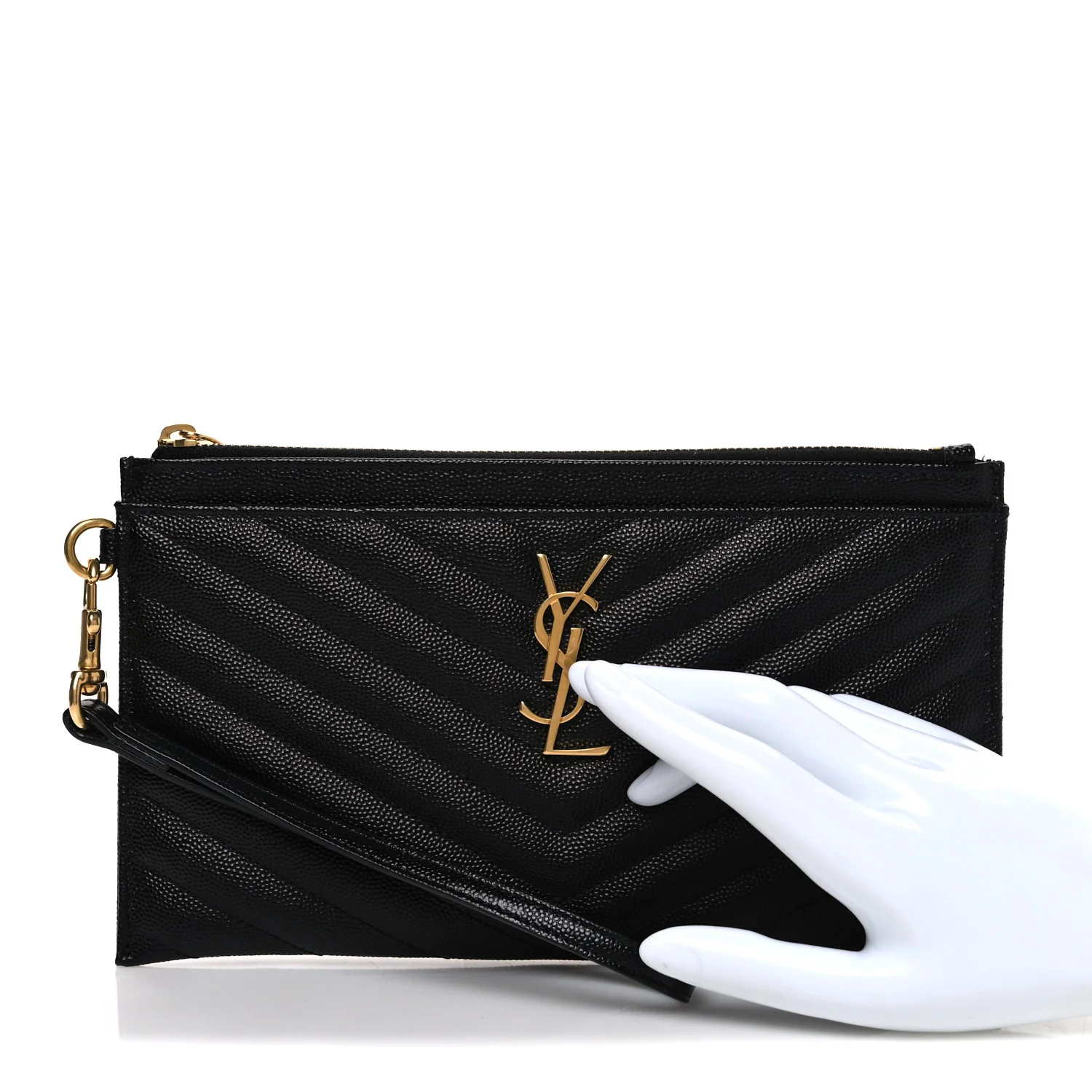 Grain De Poudre Chevron Monogram Large Bill Pouch Black