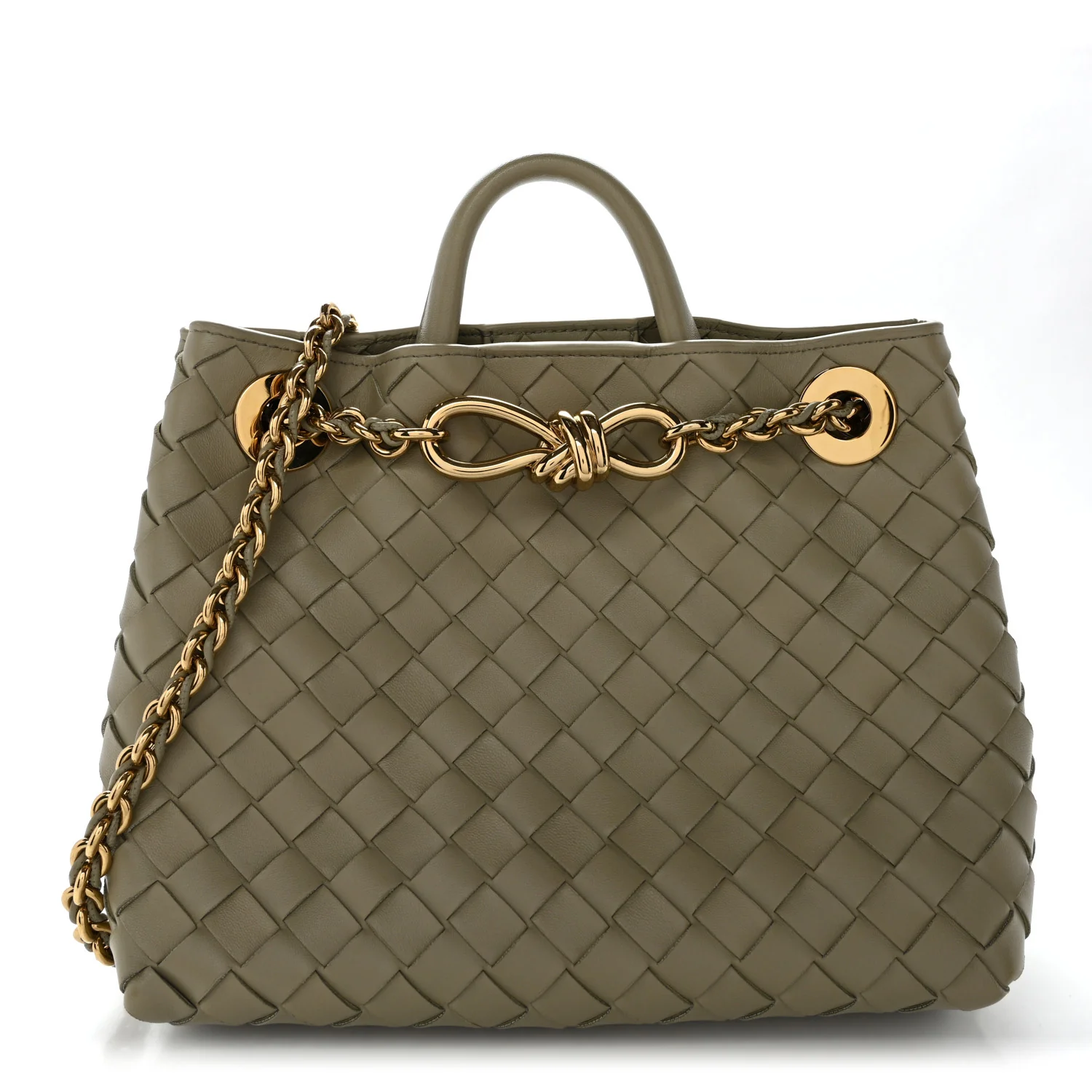 Nappa Intrecciato Small Andiamo With Chain Shoulder Bag Travertine
