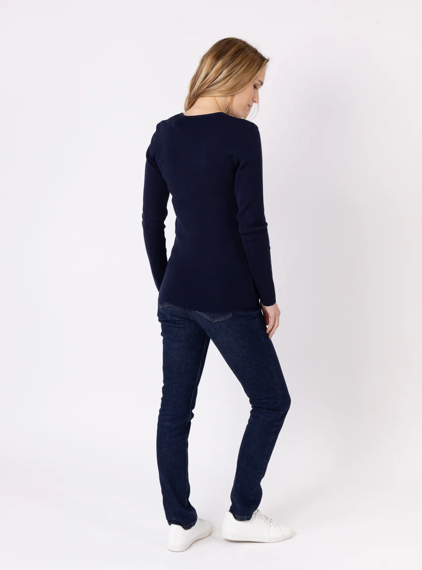 Tee-shirt thermique manches longues femme en laine merinos bleu marine