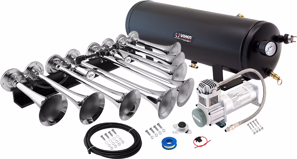 Vixen Horns OCTOPOD Train Horn Kit for Trucks/Car/Semi. Complete Onboard System- 200psi Air Compressor, 3 Gallon Tank, 8 Trumpets. Super Loud dB. Fits Vehicles like Pickup/Jeep/RV 12v VXO8330/8124XC