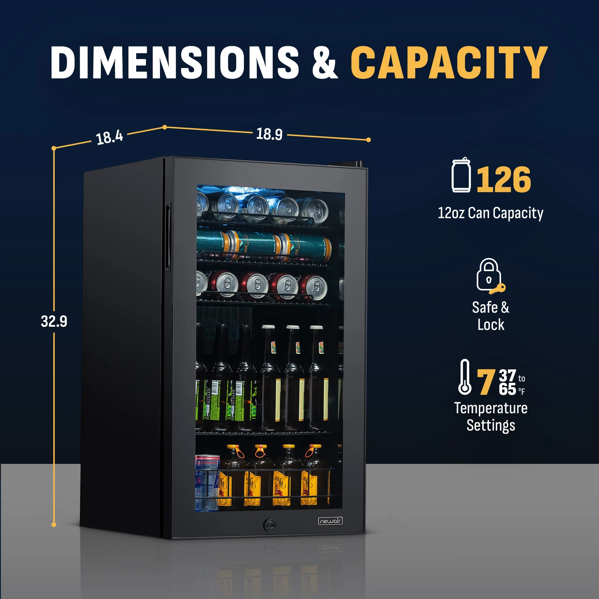 Newair 126-Can Freestanding Black Beverage Fridge - 18.8