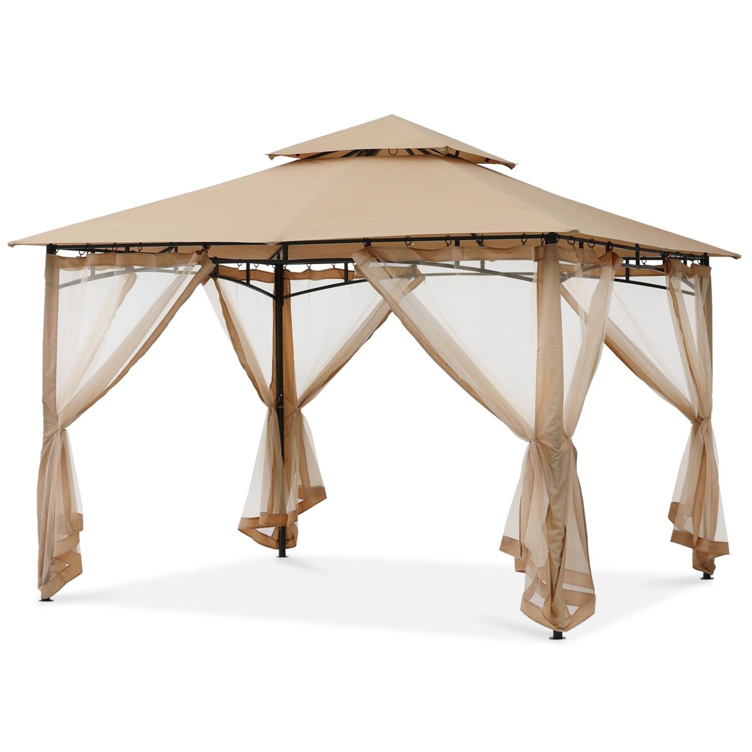 Sturdy Patio Gazebo 10 ft x 10 ft with Mosquito Netting by ABCCANOPY Khaki