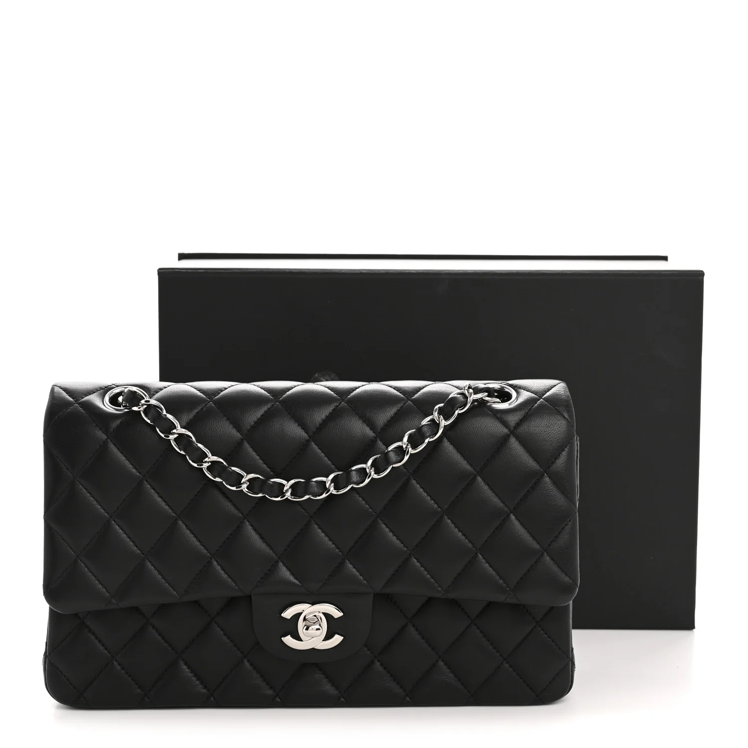 Lambskin Quilted Medium Double Flap Black