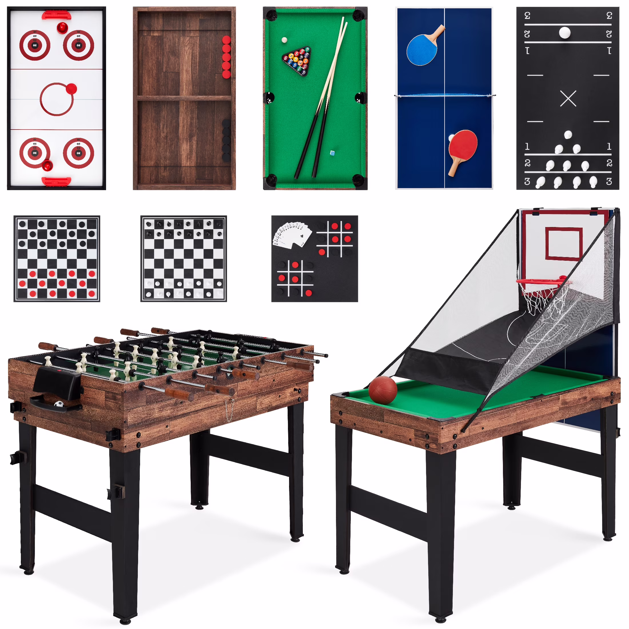 13-in-1 Combo Game Table Set w/ Ping Pong, Foosball, Basketball, Hockey, Archery Natural(Natural) - Image 7