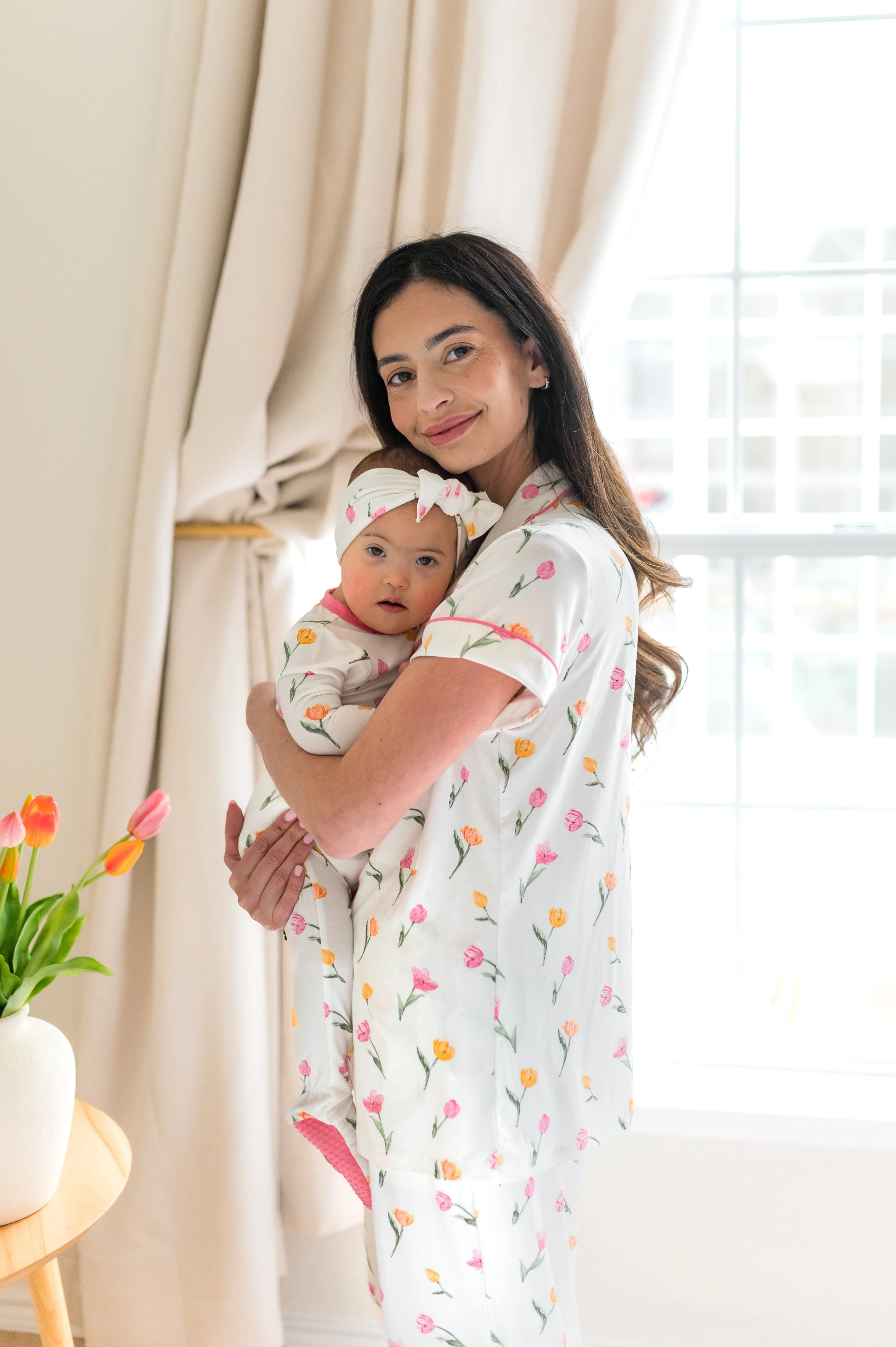 Women's Short Sleeve Cropped Pajama Set in Tulip