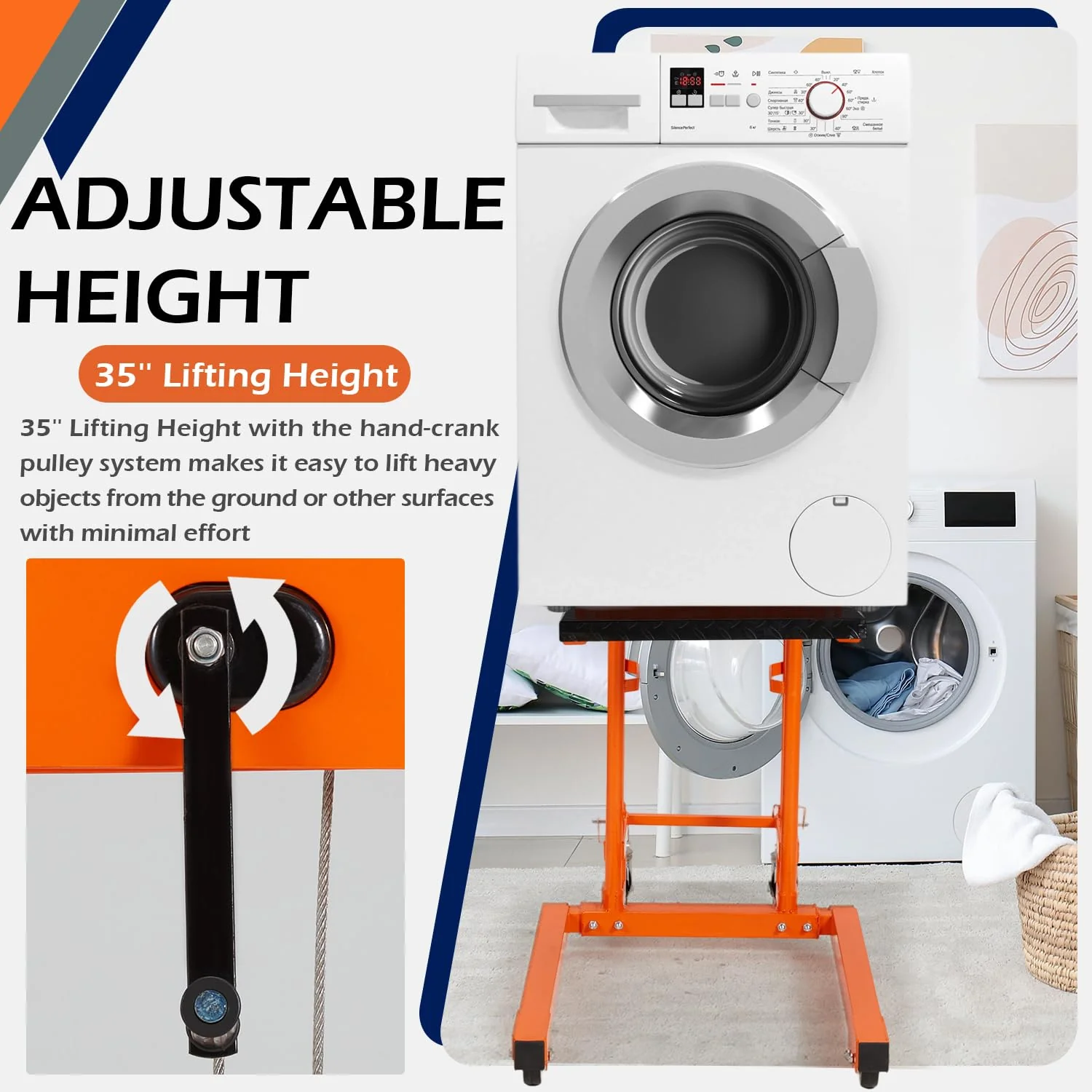 AECOJOY Material Lift Winch Stacker, Hand-Cranked Lift Table Cart 500 Lbs Capacity, Pallet Truck Jack with Lockable Swivel Casters