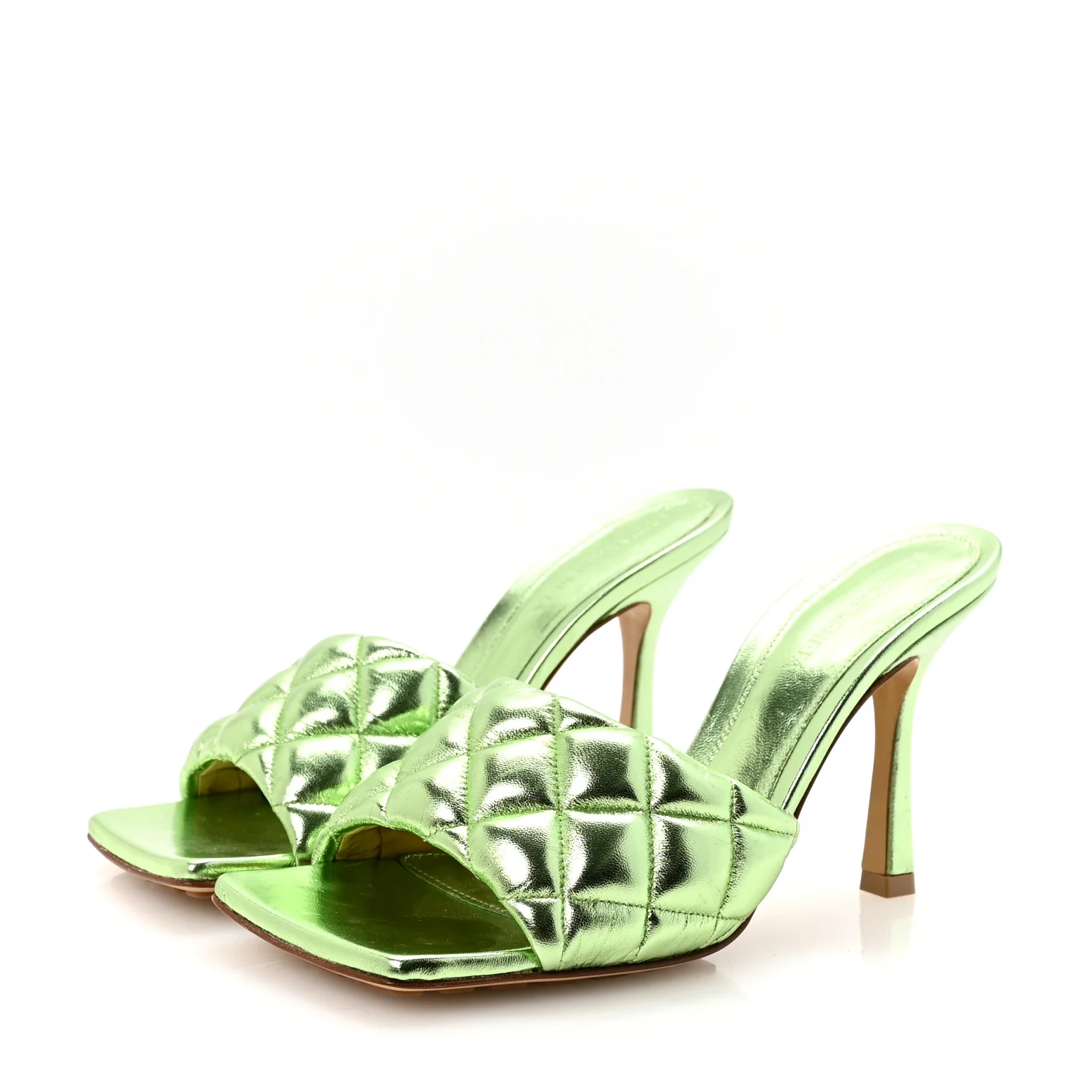 Metallic Nappa Reflection Matelasse Padded Mule Sandals 37 Pistachio