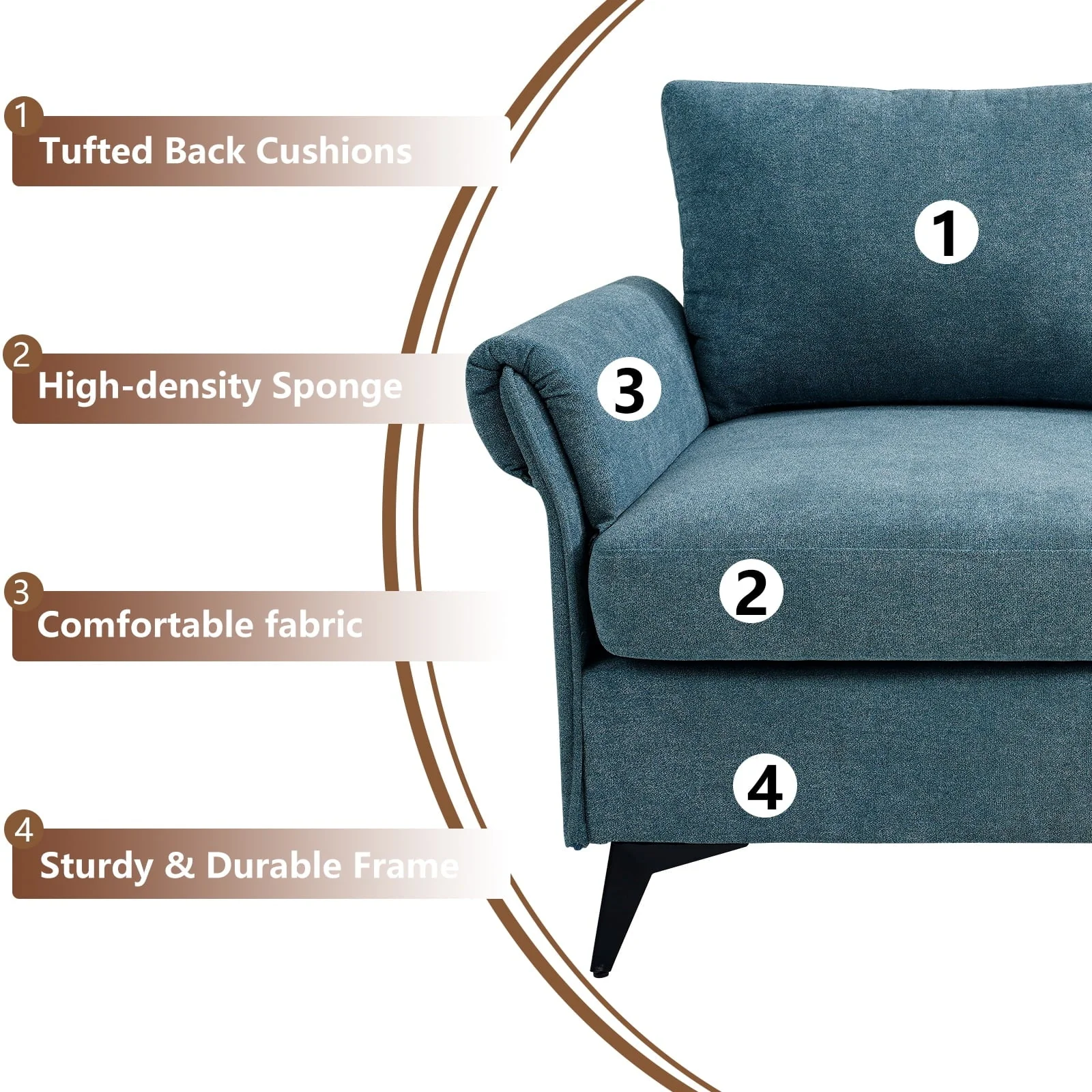 Fairyland Modern Sofa for Living Room, Small Loveseat for Small Space, Easy to Install, Blue(Beige)