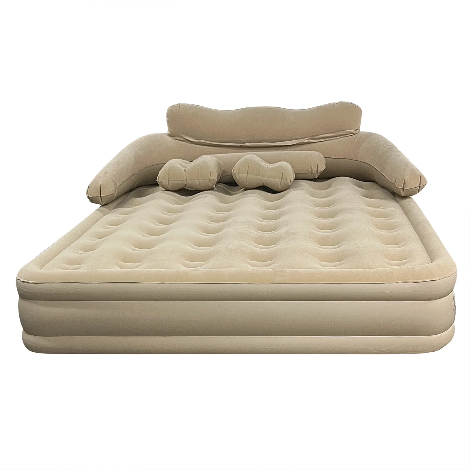 double bed Large Size Air Mattress with Headboard | Dual Pump, Inflatable Camping Airbed Electric(Brown��75.5" x 59.8" x 15.7") - Image 4