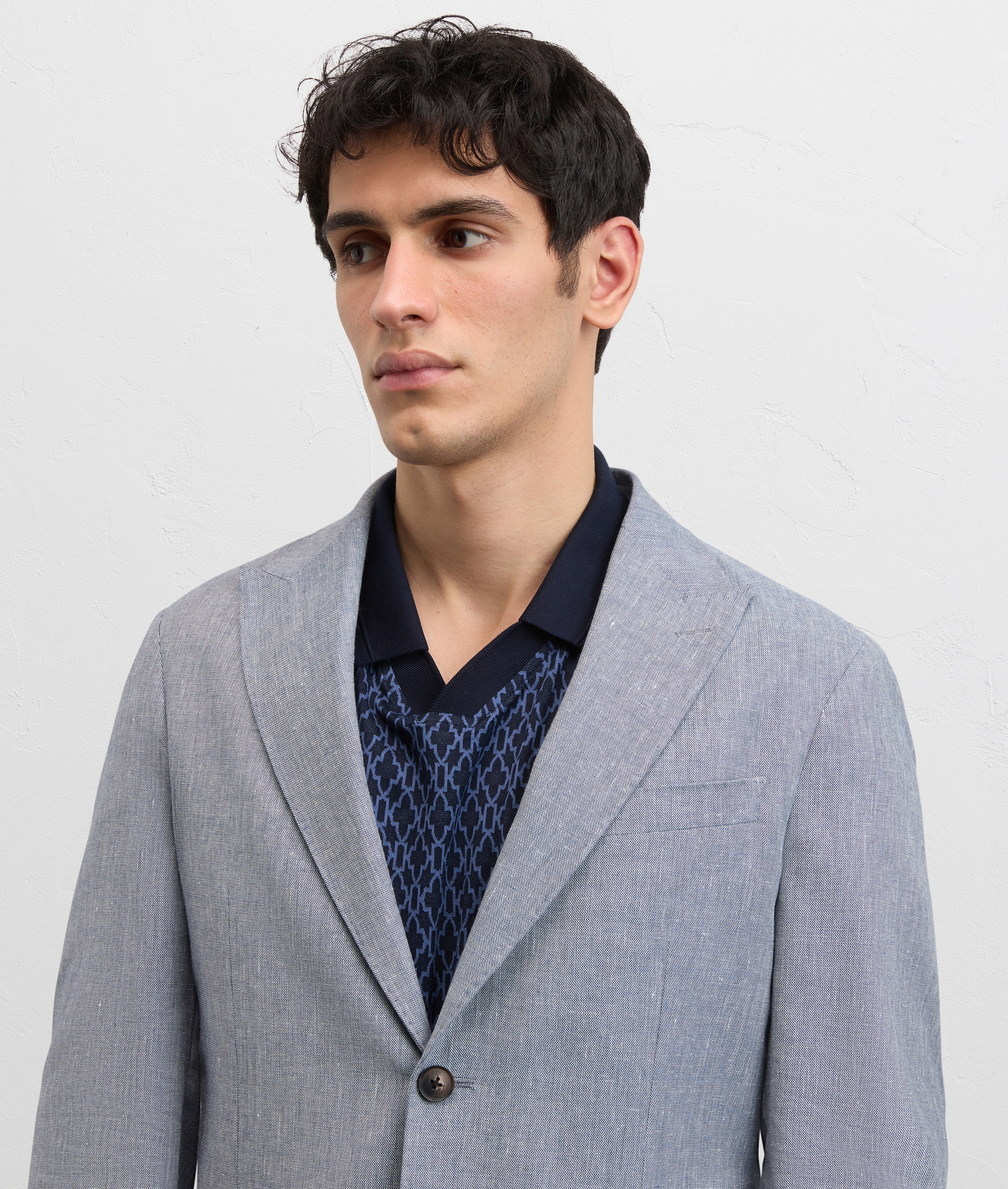 LIGHT BLUE UNLINED LINEN POLYESTER AND VISCOSE JACKET